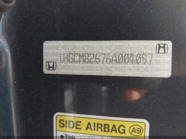 44862295 :رقم المزاد ، 1HGCM82676A004097 vin ، 2006 Honda Accord 3.0 Ex مزاد بيع