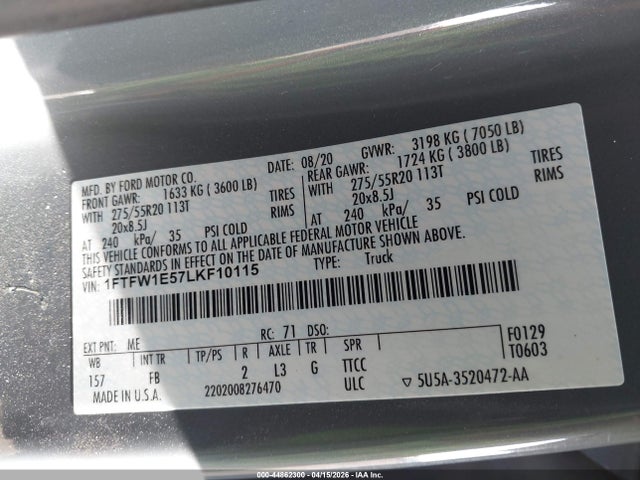 1FTFW1E57LKF10115 Ford F-150 Xlt