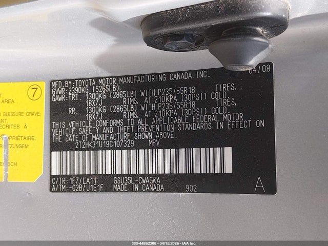 44862308 :رقم المزاد ، 2T2HK31U19C107329 vin ، 2009 Lexus Rx 350 مزاد بيع