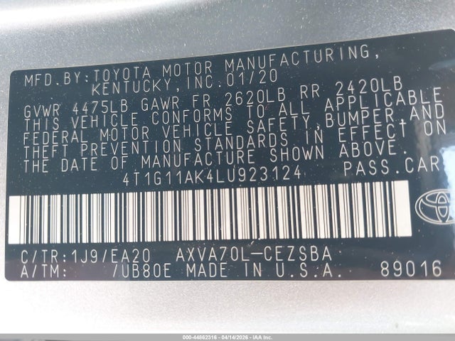 Toyota CAMRY SE 2020 4T1G11AK4LU923124 Image 9