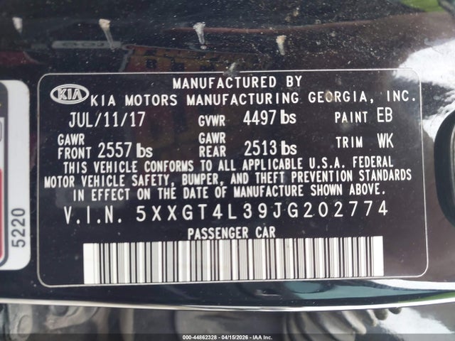 Продаж на аукціоні авто 2018 Kia Optima S, vin: 5XXGT4L39JG202774, номер лоту: 44862328