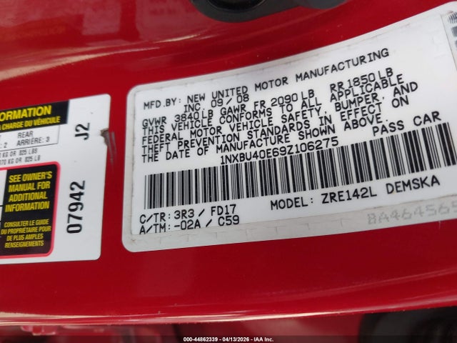 2009 TOYOTA COROLLA 1NXBU40E69Z106275 Photo 8