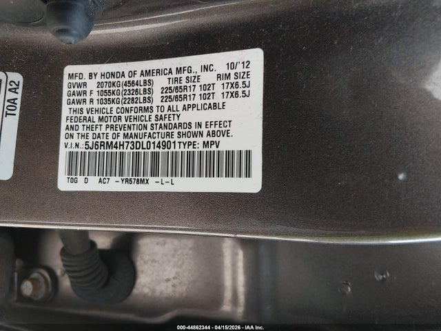 Aukcja sprzedaży 2013 Honda Cr-v Ex-l, vin: 5J6RM4H73DL014901, numer aukcji: 44862344