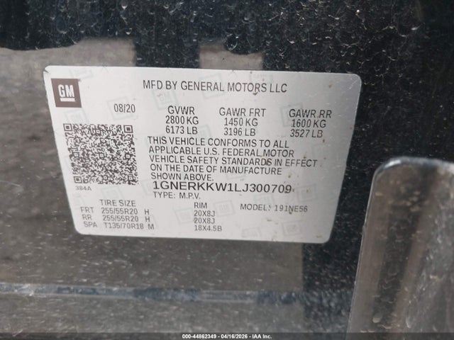 44862349 :رقم المزاد ، 1GNERKKW1LJ300709 vin ، 2020 Chevrolet Traverse Fwd Premier مزاد بيع