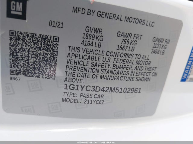 1G1YC3D42M5102961 Chevrolet Corvette Stingray Rwd 3lt