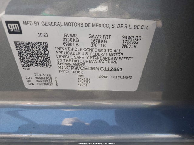 3GCPWCED6NG112881 Chevrolet Silverado 1500 Ltd 2wd Short Bed Lt