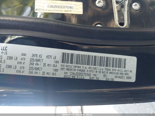 Auction sale of the 2016 Jeep Compass Latitude, vin: 1C4NJDEB3GD757403, lot number: 44862374