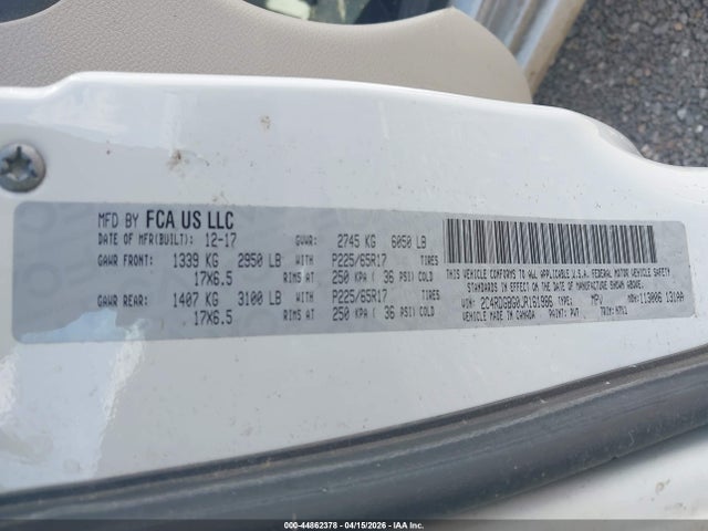 2018 Dodge Grand Caravan Se მანქანა იყიდება აუქციონზე, vin: 2C4RDGBG0JR161986, აუქციონის ნომერი: 44862378