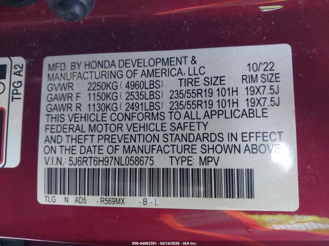 5J6RT6H97NL058675 Honda Cr-v Hybrid Touring