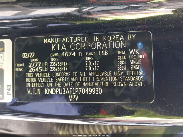 44862413 :رقم المزاد ، KNDPU3AF1P7049930 vin ، 2023 Kia Sportage Lx مزاد بيع