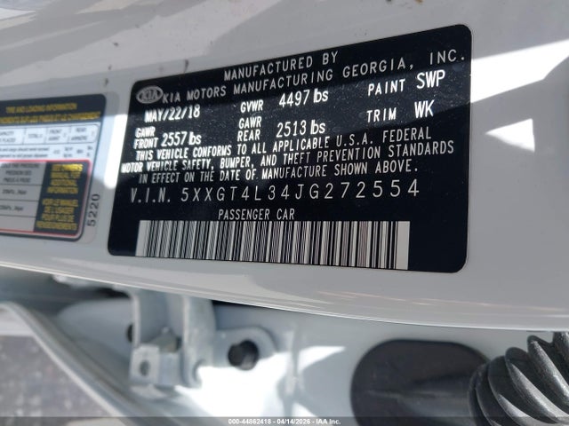 44862418 :رقم المزاد ، 5XXGT4L34JG272554 vin ، 2018 Kia Optima Lx مزاد بيع