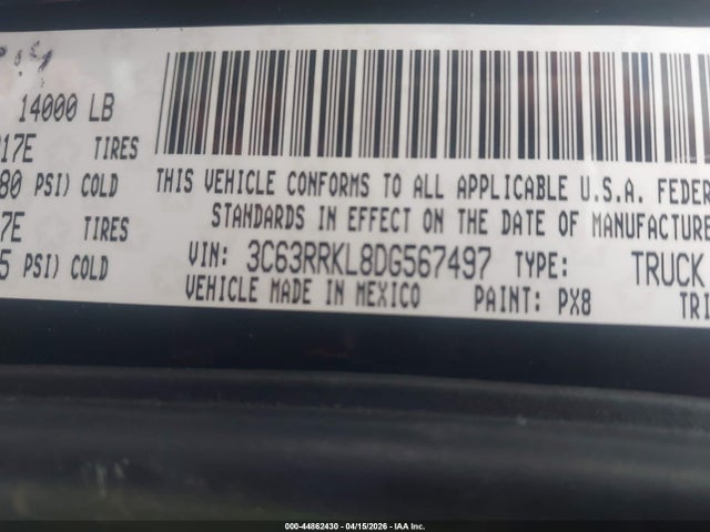 44862430 :رقم المزاد ، 3C63RRKL8DG567497 vin ، 2013 Ram 3500 Laramie Longhorn مزاد بيع