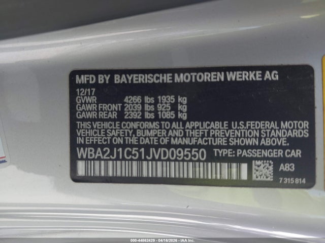 Aukcja sprzedaży 2018 Bmw 230i, vin: WBA2J1C51JVD09550, numer aukcji: 44862429