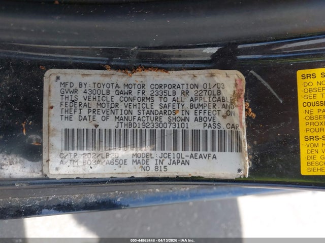 Aukcja sprzedaży 2003 Lexus Is 300, vin: JTHBD192330073101, numer aukcji: 44862448