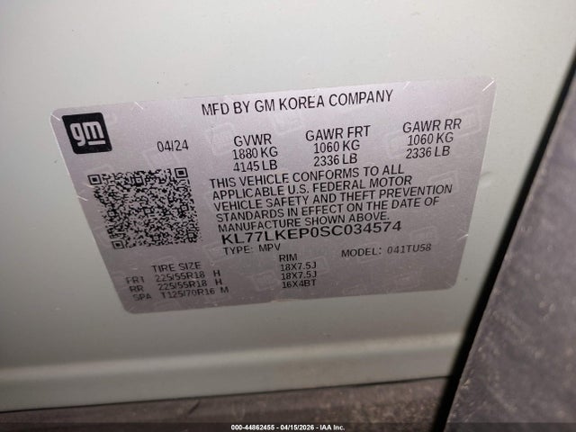 KL77LKEP0SC034574 Chevrolet Trax Fwd Activ