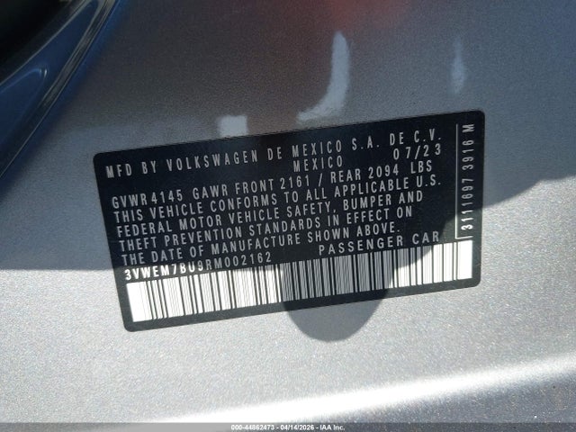 Aukcja sprzedaży 2024 Volkswagen Jetta 1.5t Se, vin: 3VWEM7BU9RM002162, numer aukcji: 44862473