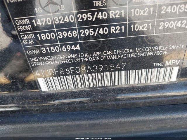 2008 Mercedes-benz Gl 550 4matic მანქანა იყიდება აუქციონზე, vin: 4JGBF86E08A391547, აუქციონის ნომერი: 44862489