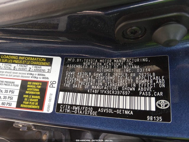 Toyota CAMRY LE 2014 4T4BF1FK9ER397697 Image 9