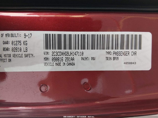 Продаж на аукціоні авто 2018 Dodge Charger Sxt Plus Rwd, vin: 2C3CDXHG9JH147110, номер лоту: 44862511