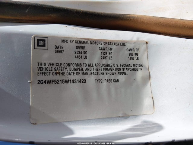 Продажа на аукционе авто 1998 Buick Regal Gs, vin: 2G4WF5215W1431423, номер лота: 44862513