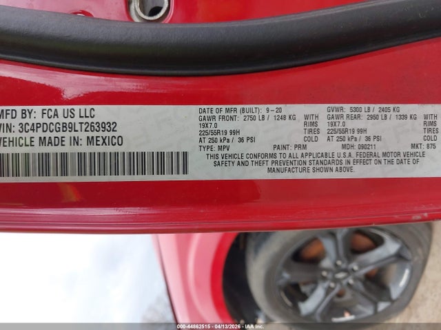 Продажа на аукционе авто 2020 Dodge Journey Crossroad, vin: 3C4PDCGB9LT263932, номер лота: 44862515