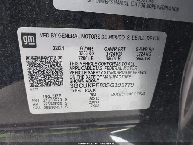 Продаж на аукціоні авто 2025 Chevrolet Silverado 1500 4wd  Short Bed Lt Trail Boss, vin: 3GCUKFE83SG195779, номер лоту: 44862521