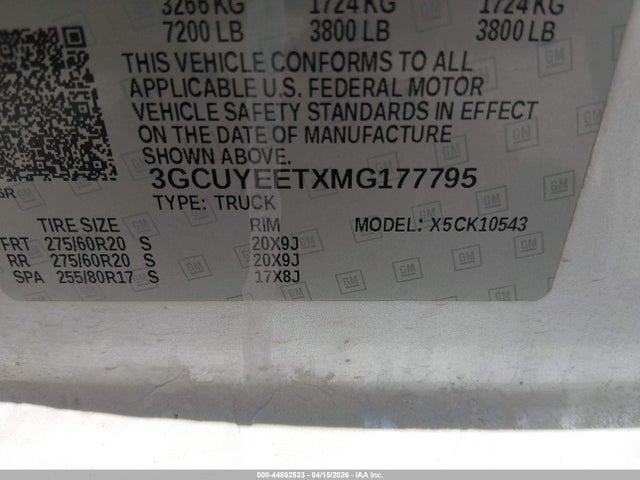 3GCUYEETXMG177795 Chevrolet Silverado 1500 4wd Short Bed Rst