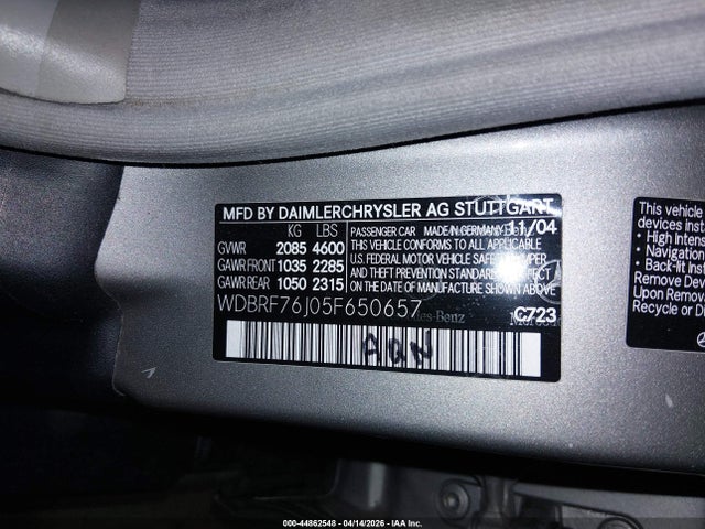 Aukcja sprzedaży 2005 Mercedes-benz C 55 Amg, vin: WDBRF76J05F650657, numer aukcji: 44862548