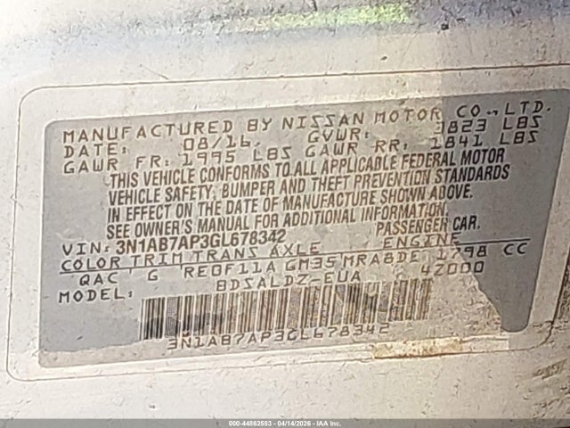 Nissan SENTRA SV 2016 3N1AB7AP3GL678342 Image 9