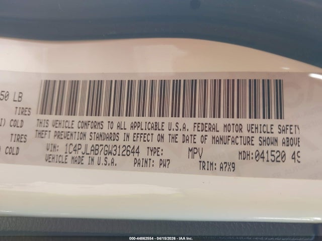 1C4PJLAB7GW312644 Jeep Cherokee Sport