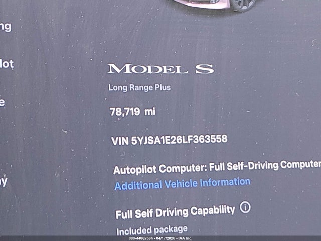Aukcja sprzedaży 2020 Tesla Model S Long Range Dual Motor All-wheel Drive/long Range Plus Dual Motor All-wheel Drive, vin: 5YJSA1E26LF363558, numer aukcji: 44862564