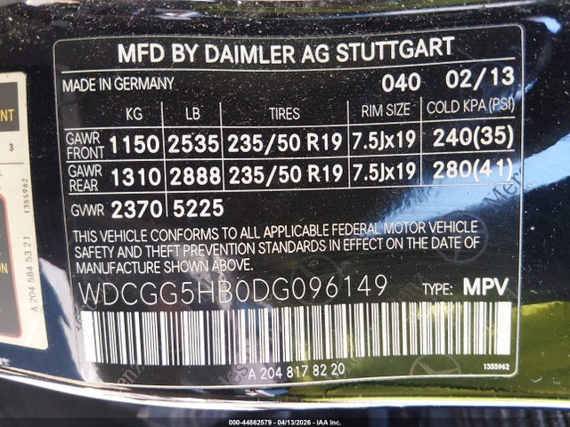 Продажа на аукционе авто 2013 Mercedes-benz Glk 350, vin: WDCGG5HB0DG096149, номер лота: 44862579