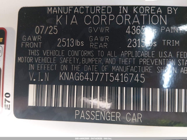Продаж на аукціоні авто 2026 Kia K5 Gt-line Fwd, vin: KNAG64J77T5416745, номер лоту: 44862580