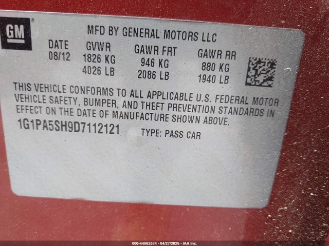 Aukcja sprzedaży 2013 Chevrolet Cruze Ls Auto, vin: 1G1PA5SH9D7112121, numer aukcji: 44862584