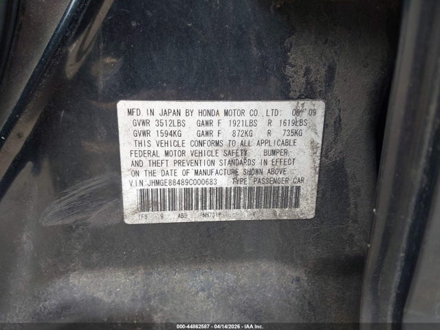2009 Honda Fit Sport მანქანა იყიდება აუქციონზე, vin: JHMGE88489C000683, აუქციონის ნომერი: 44862587