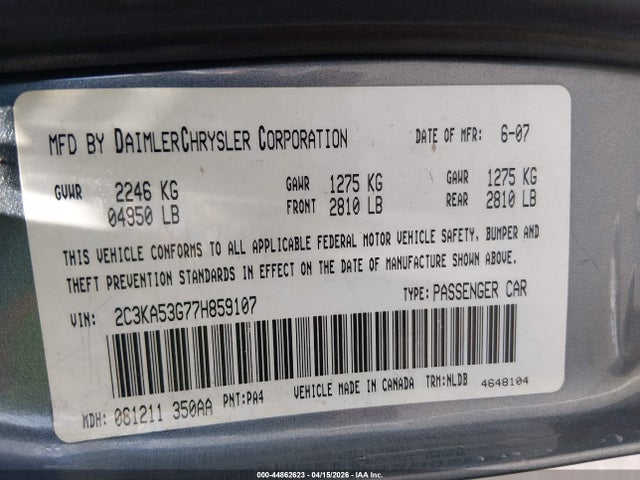 44862623 :رقم المزاد ، 2C3KA53G77H859107 vin ، 2007 Chrysler 300 Touring مزاد بيع