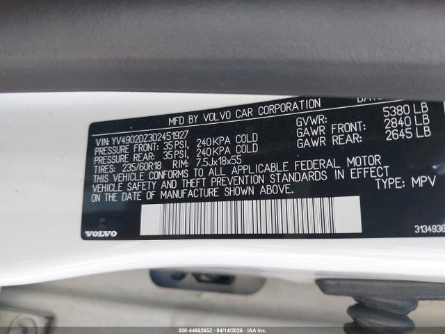 2013 VOLVO XC60 YV4902DZ3D2451927 Photo 8