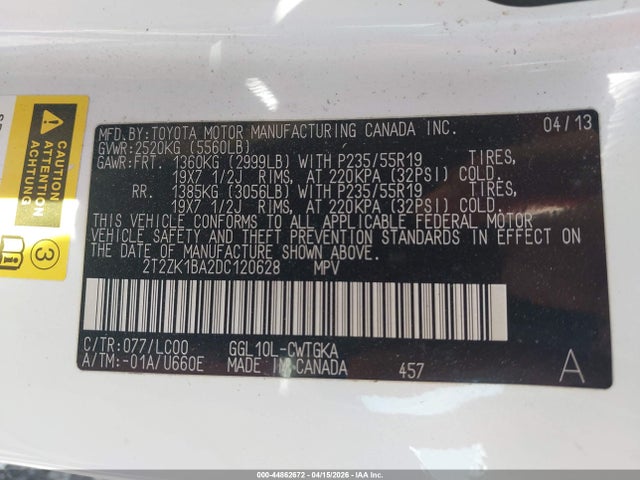 Aukcja sprzedaży 2013 Lexus Rx 350, vin: 2T2ZK1BA2DC120628, numer aukcji: 44862672