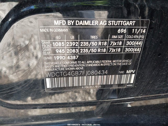 Продажа на аукционе авто 2015 Mercedes-benz Gla 250 4matic, vin: WDCTG4GB7FJ080434, номер лота: 44862674