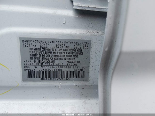 Продаж на аукціоні авто 2025 Nissan Sentra Sv, vin: 3N1AB8CV4SY253323, номер лоту: 44862693