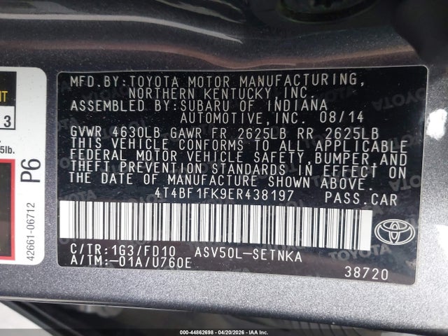 Toyota CAMRY LE 2014 4T4BF1FK9ER438197 Image 9