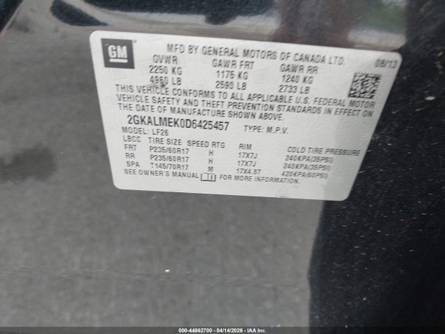 Продаж на аукціоні авто 2013 Gmc Terrain Sle-1, vin: 2GKALMEK0D6425457, номер лоту: 44862700