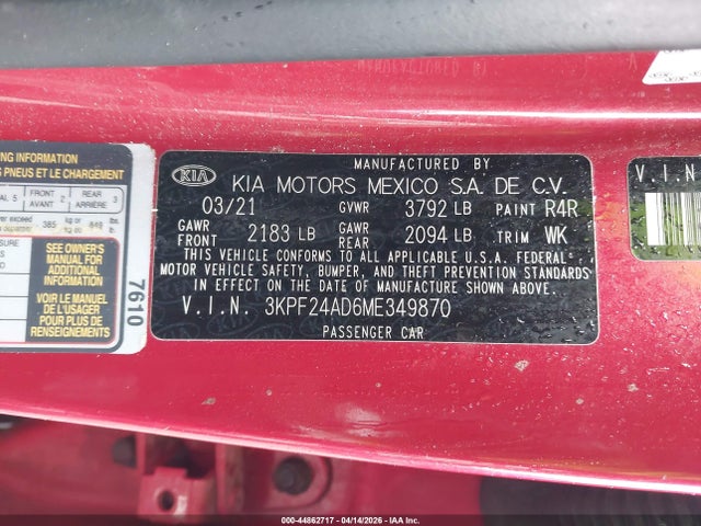 KIA Forte Lxs 2021 3KPF24AD6ME349870 Image 9