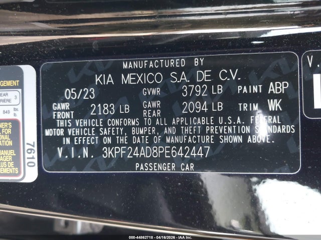 Продаж на аукціоні авто 2023 Kia Forte Lxs, vin: 3KPF24AD8PE642447, номер лоту: 44862718
