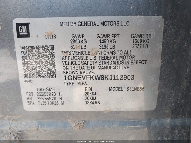 Aukcja sprzedaży 2019 Chevrolet Traverse Ls, vin: 1GNEVFKW8KJ112903, numer aukcji: 44862719