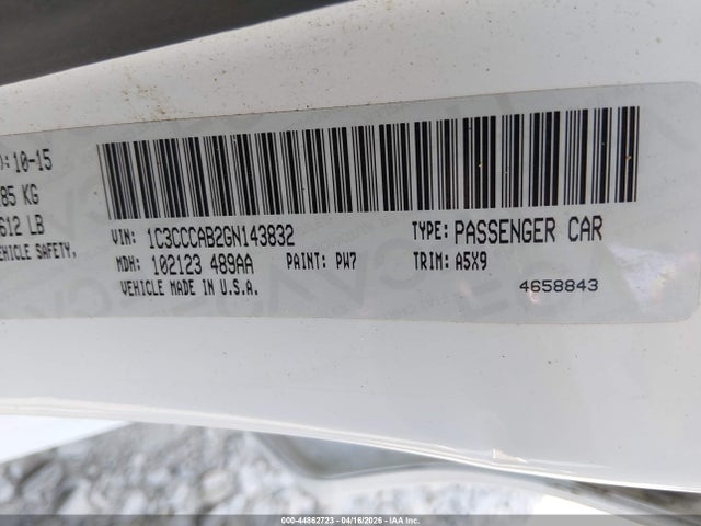 44862723 :رقم المزاد ، 1C3CCCAB2GN143832 vin ، 2016 Chrysler 200 Limited مزاد بيع