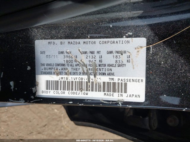 Продаж на аукціоні авто 2011 Mazda Mazda3 I Touring, vin: JM1BL1VF0B1474238, номер лоту: 44862770