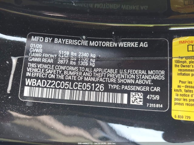 2020 Bmw 840i მანქანა იყიდება აუქციონზე, vin: WBADZ2C05LCE05126, აუქციონის ნომერი: 44862772