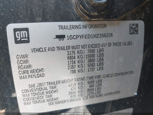 44862777 :رقم المزاد ، 1GCPYFED1MZ356206 vin ، 2021 Chevrolet Silverado 1500 4wd  Short Bed Lt Trail Boss مزاد بيع