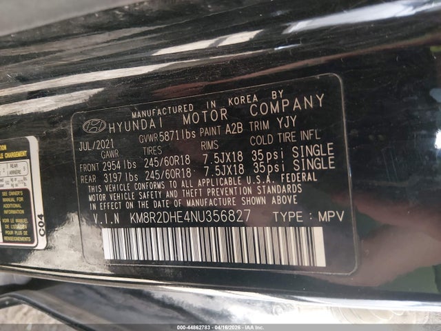 Продаж на аукціоні авто 2022 Hyundai Palisade Sel, vin: KM8R2DHE4NU356827, номер лоту: 44862783